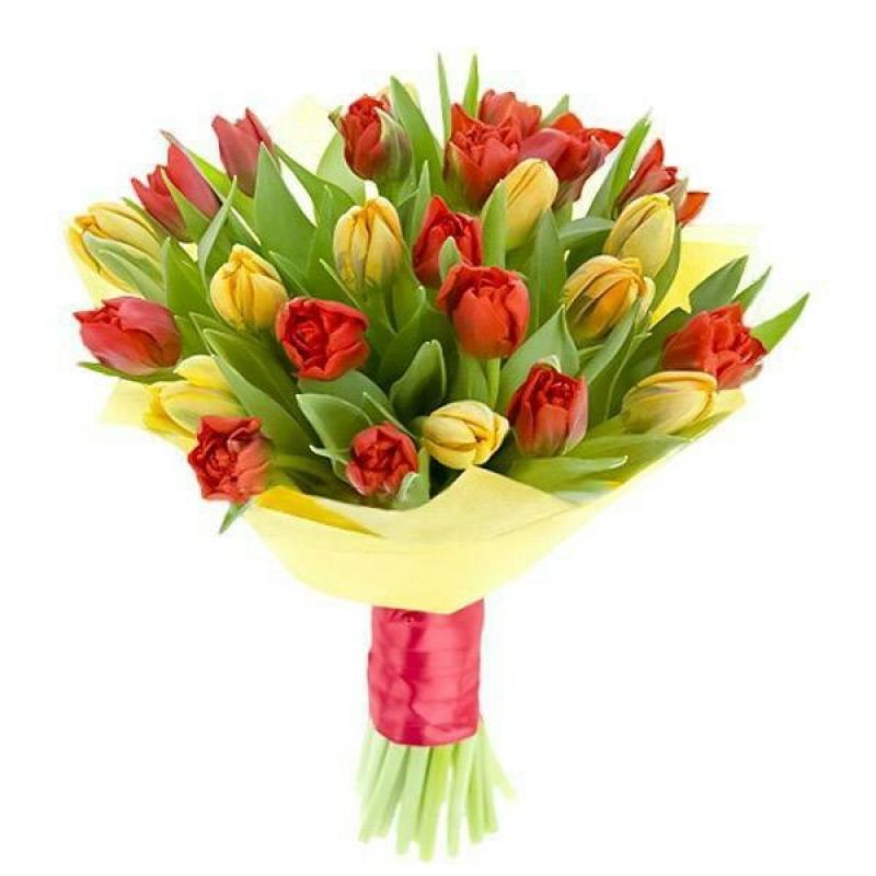 Букет из красных и желтых тюльпанов "Два Желания"