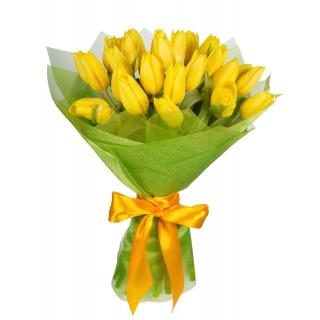 Букет из 25 жёлтых тюльпанов в упаковке