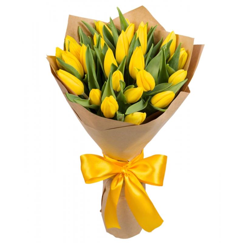 Букет из 25 жёлтых тюльпанов в Крафте 